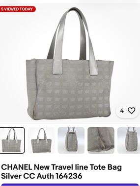 CHANEL Silver Gray Jacquard Travel Tote purse
